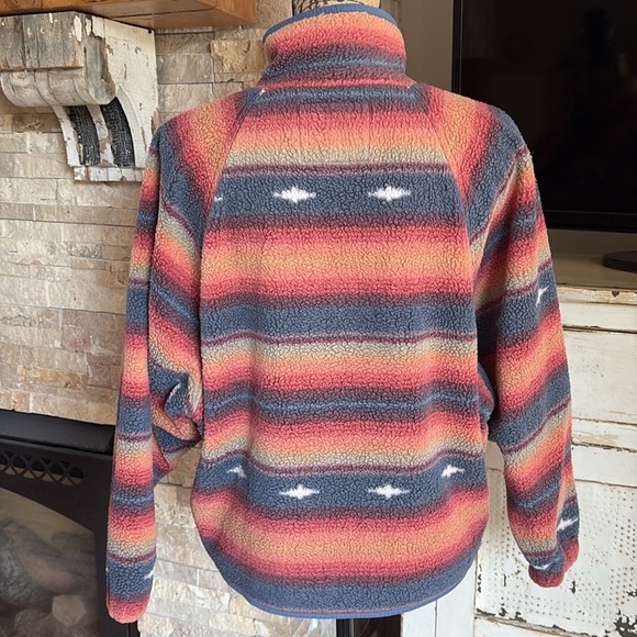 American Eagle fleece southwest style navy orange snap jacket pullover mock neck - Picture 8 of 16